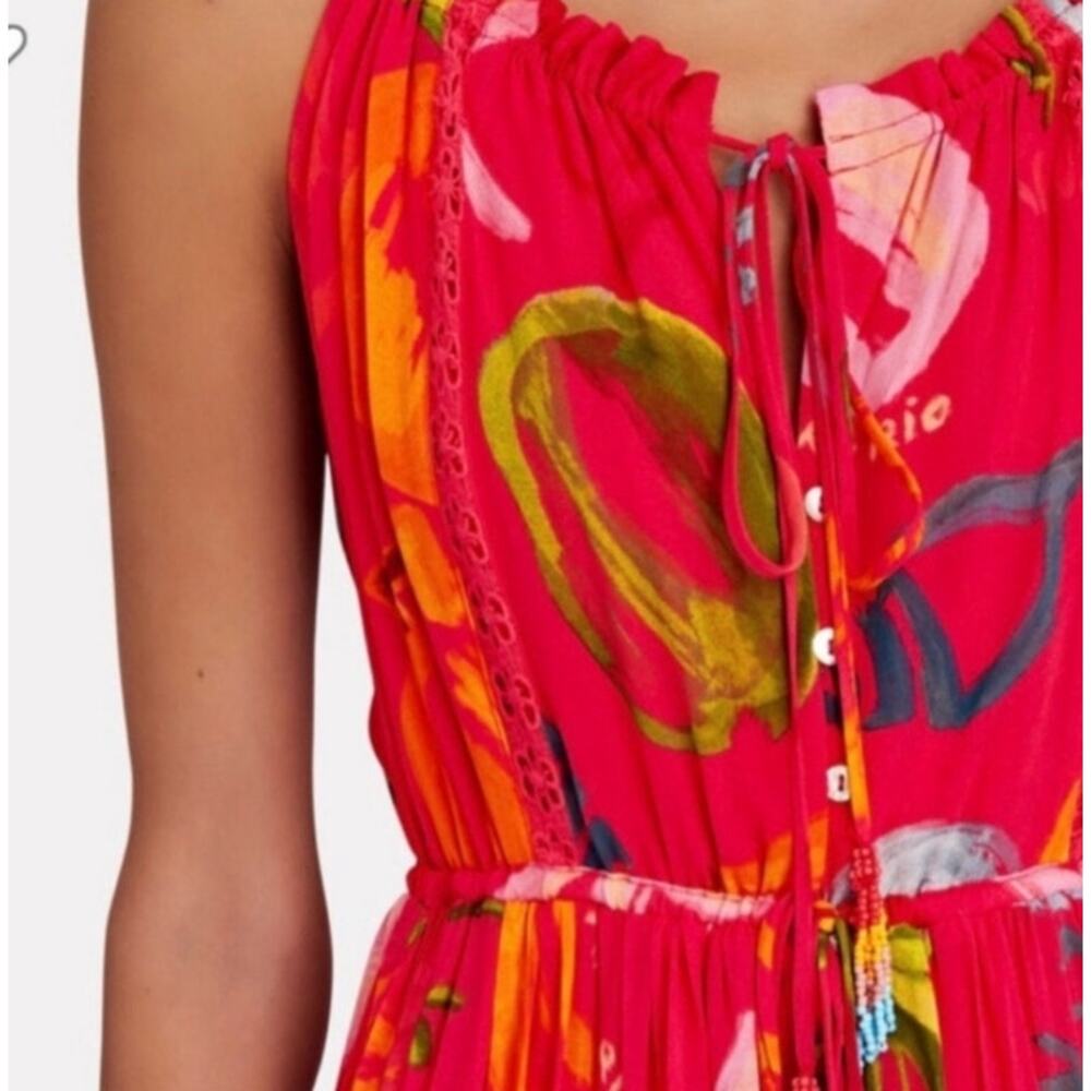 Farm Rio Mixed Fruits Ocean Maxi Dress Tiered Beaded Tassel Tropical Resort XL - Picture 4 of 16